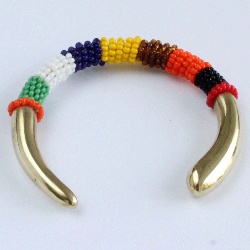 African handmade brass bracelet with multicoloured beads