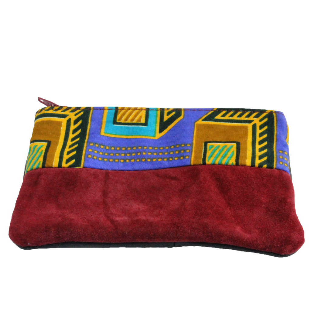 Handmade African coin purse, upcycled leather, African print, Kitenge fashion, Ankara fashion, red velvet front