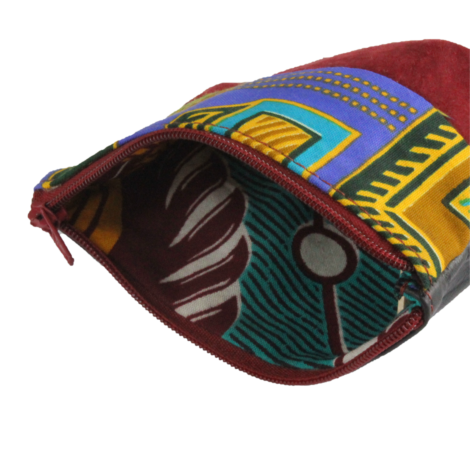 Handmade African coin purse, upcycled leather, African print, Kitenge fashion, Ankara fashion, turquoise lining