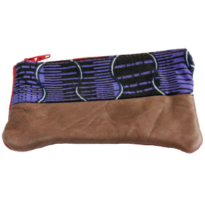 Handmade African coin purse, upcycled leather, African print, Kitenge fashion, Ankara fashion, purple front