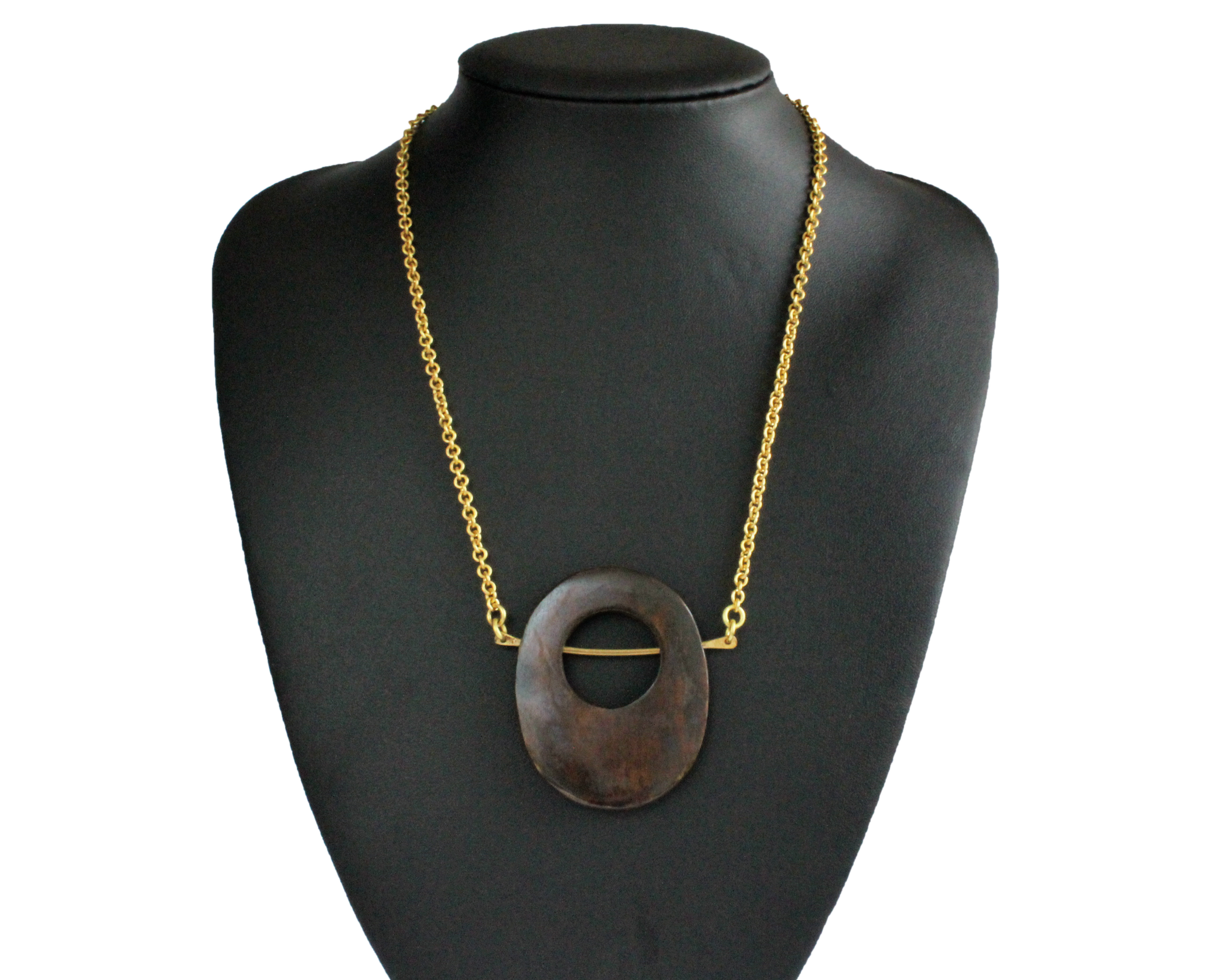 Upcycled bone necklace, brown, brass, handmade
