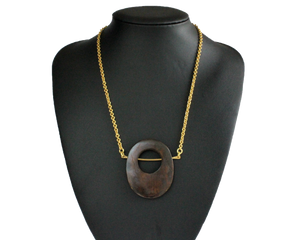 Upcycled bone necklace, brown, brass, handmade