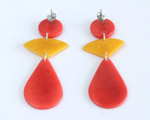 Handmade earring, push back, tagua, colourful, orange, back