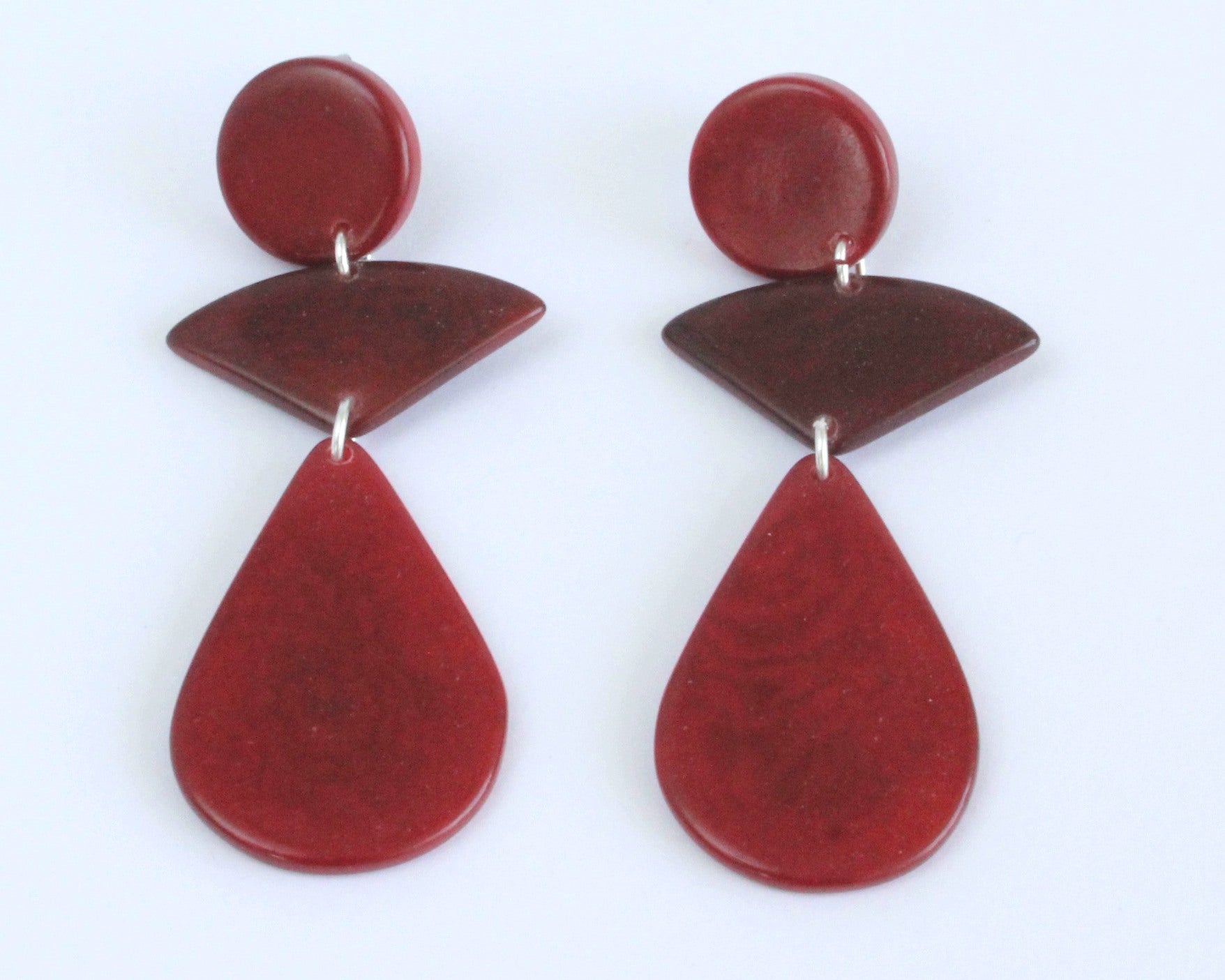 Handmade earring, push back, tagua, colourful, red