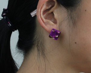 Handmade earring, sustainable, tagua, stud, push back, purple, ear