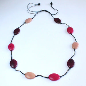 Necklace, sustainable tagua nut, pink, adjustable, handmade