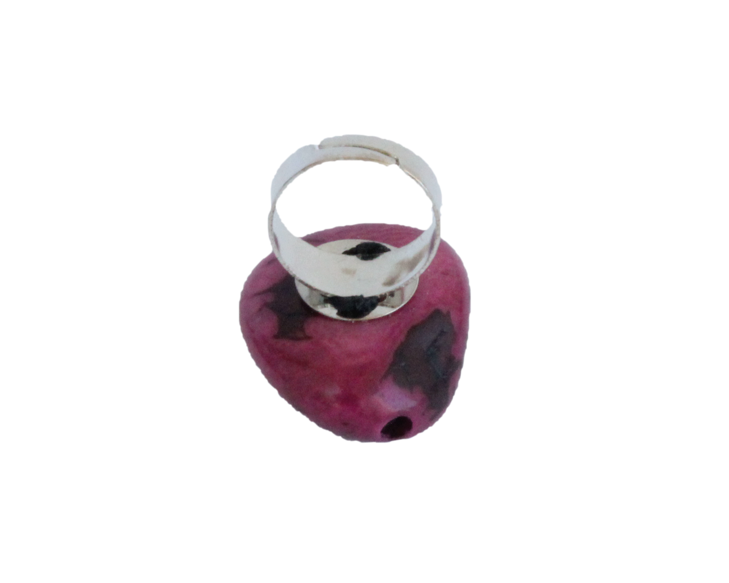 Handmade ring, tagua, pink, adjustable ring size, sustainable, ethical, back