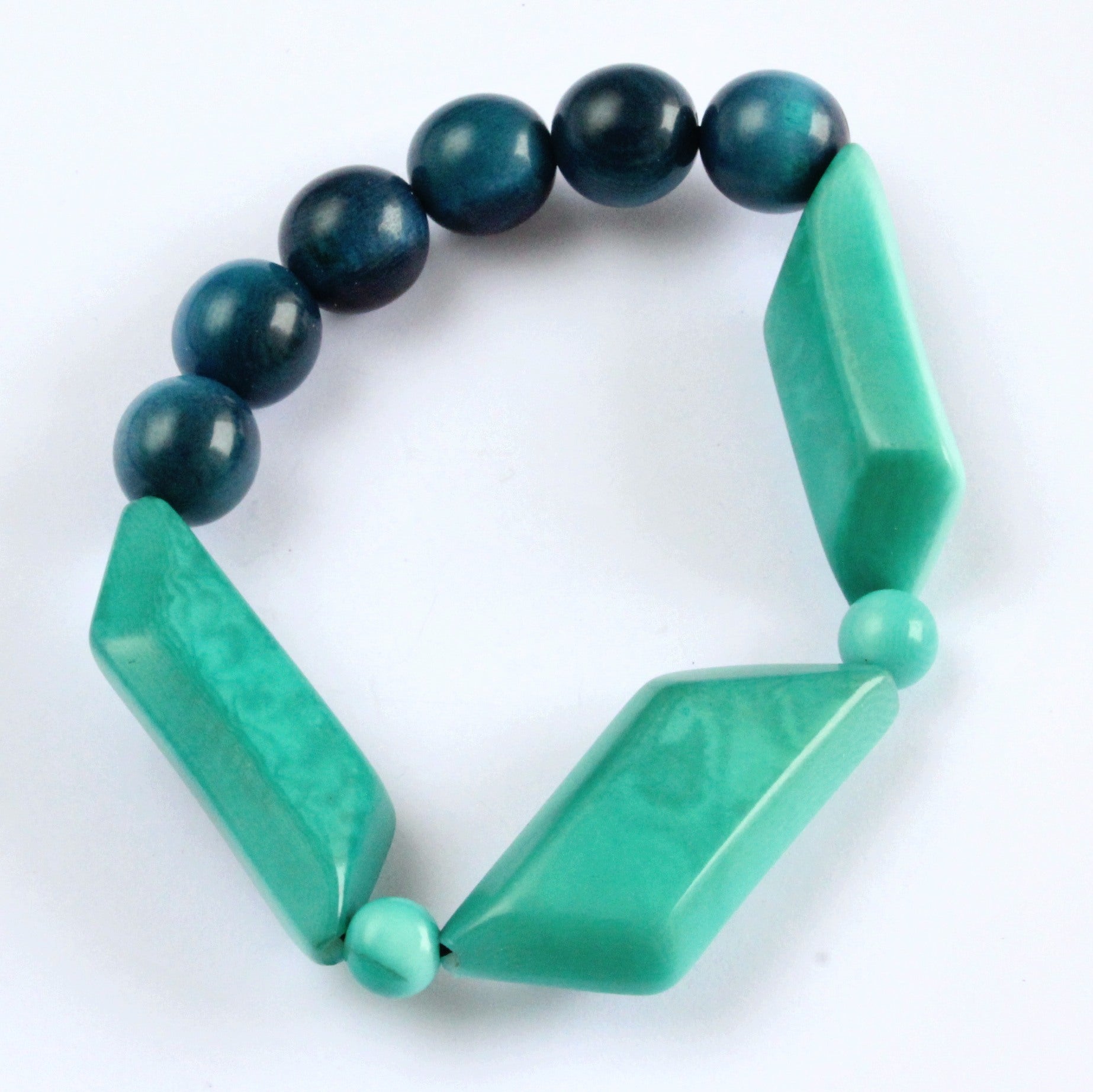 Handmade bracelet, tagua nut, sustainable, petroleum, emerald