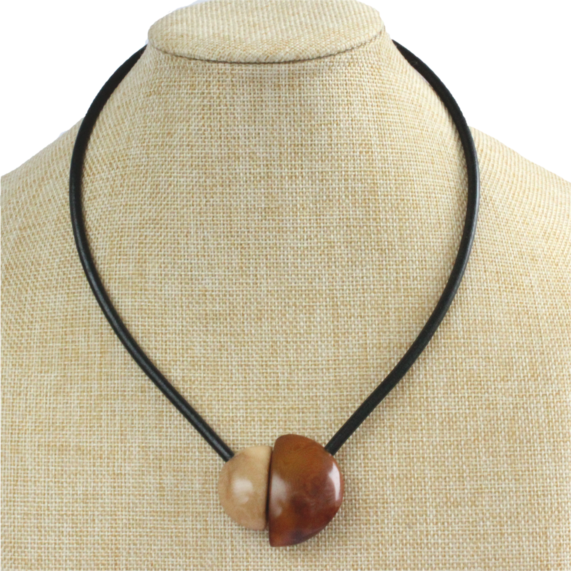 Handmade necklace, tagua nut, brown beige, stand, magnetic
