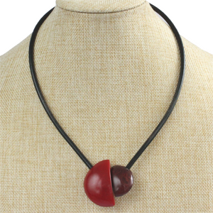 Handmade necklace, tagua nut, red maroon, stand, magnetic