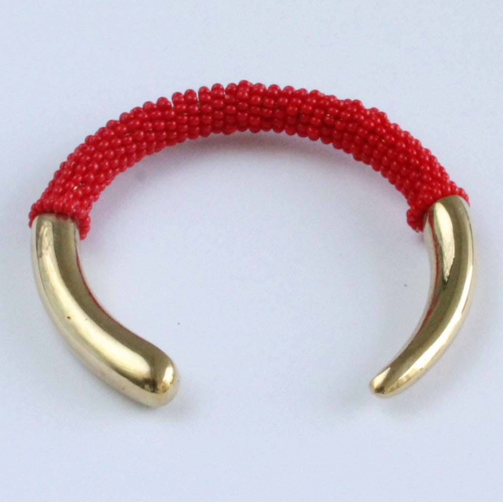 African handmade brass bracelet with red beads