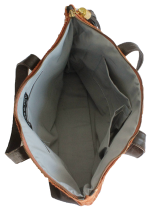 Handmade tote bag, upcycled leather, African print, Kitenge fashion, Ankara fashion, grey lining, mud cloth