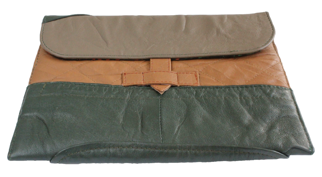 iPad sleeve, tablet, upcycled, leather, recycled, brown, green, iPad cover