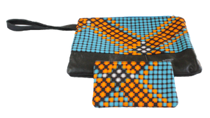 Handmade wristlet with coin purse, recycled, upcycled leather, African print, Kitenge fashion, Ankara fashion, wallet, travel wallet