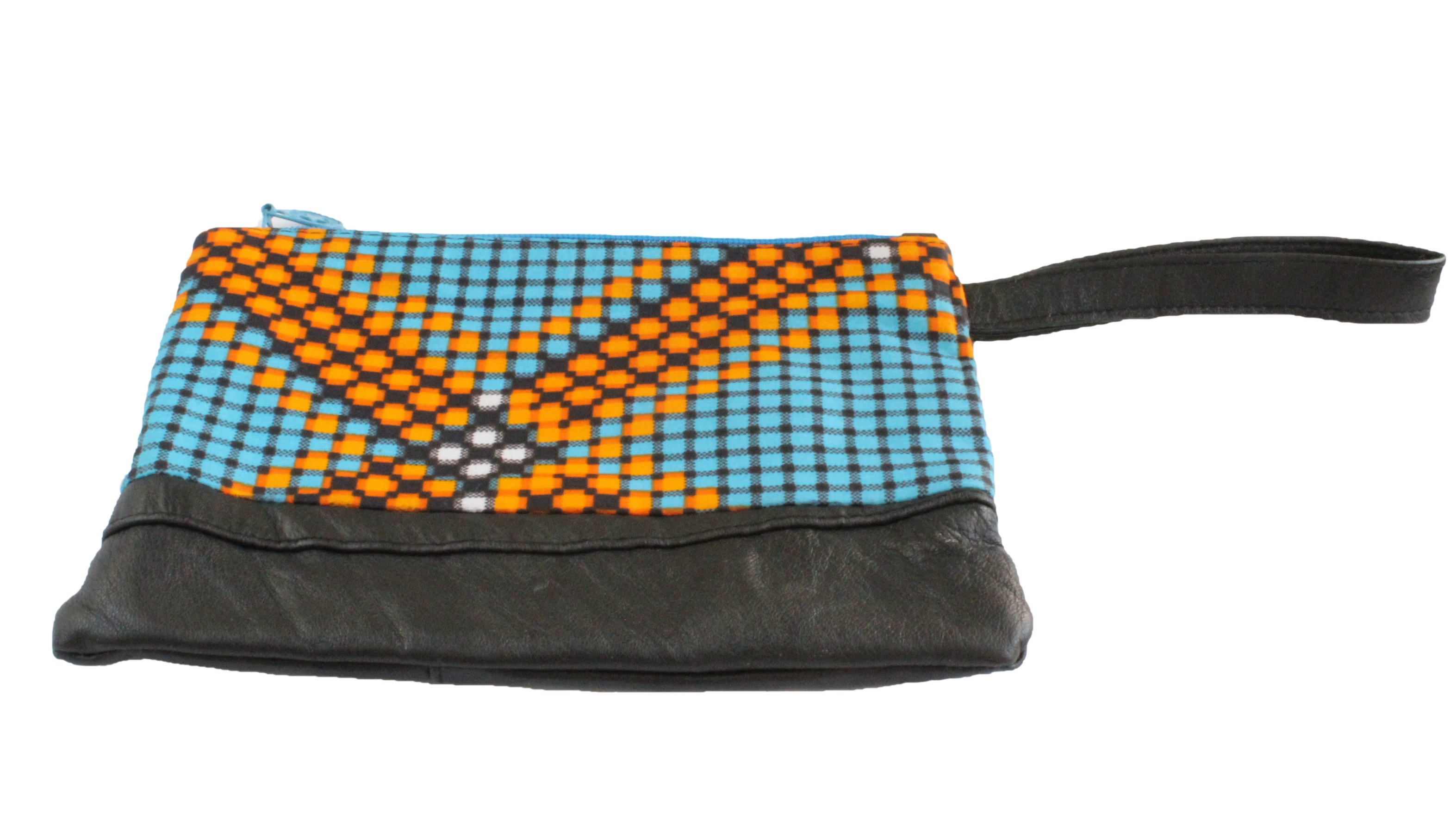 Handmade wristlet with coin purse, recycled, upcycled leather, African print, Kitenge fashion, Ankara fashion, wallet, travel wallet, right