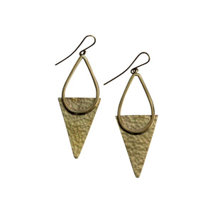 brass earrings, triangle, recycled, handmade