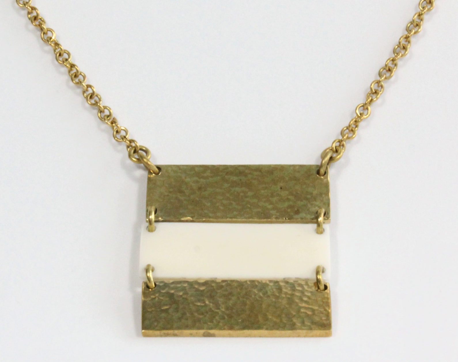 African brass necklace Triple bar with white bone