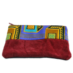 Handmade African coin purse, upcycled leather, African print, Kitenge fashion, Ankara fashion, red velvet front