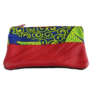 Handmade African coin purse, upcycled leather, African print, Kitenge fashion, Ankara fashion, red front