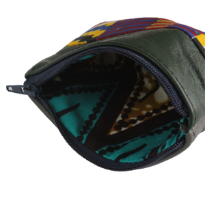 Handmade African coin purse, upcycled leather, African print, Kitenge fashion, Ankara fashion, turquoise lining
