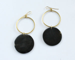 Handmade earrings, brass, black, cowhorn, recycled, upcycled, African