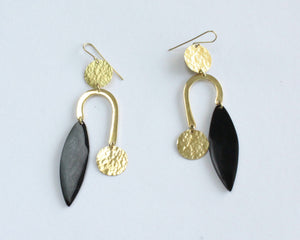 Handmade earrings, black bone, brass, recycled, upcycled, African