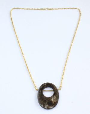 Handmade necklace, grey, brass, recycled, bone