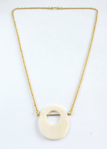 Handmade necklace, white, brass, recycled, bone