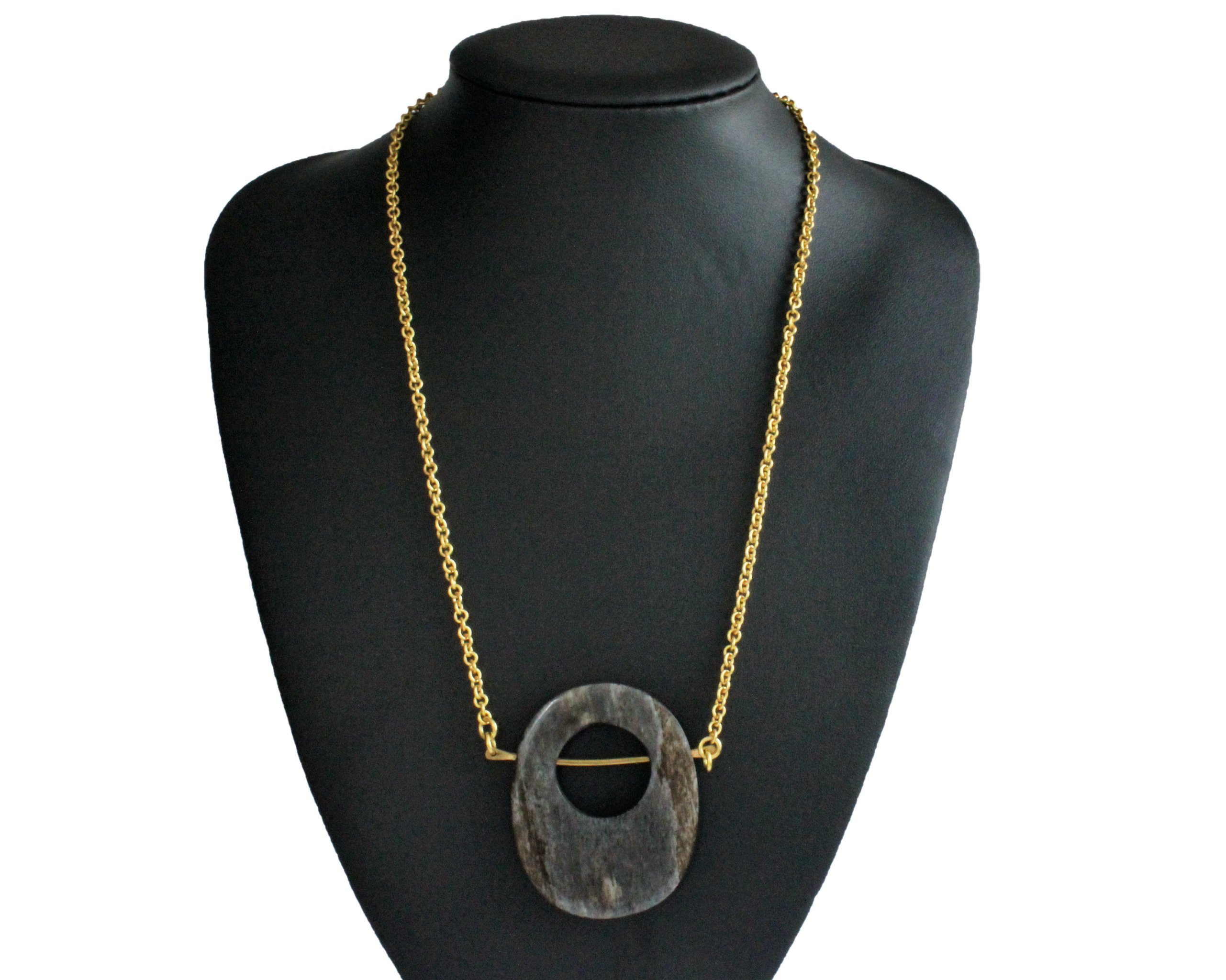Handmade brass necklace, bone, grey, recycled, upcycled