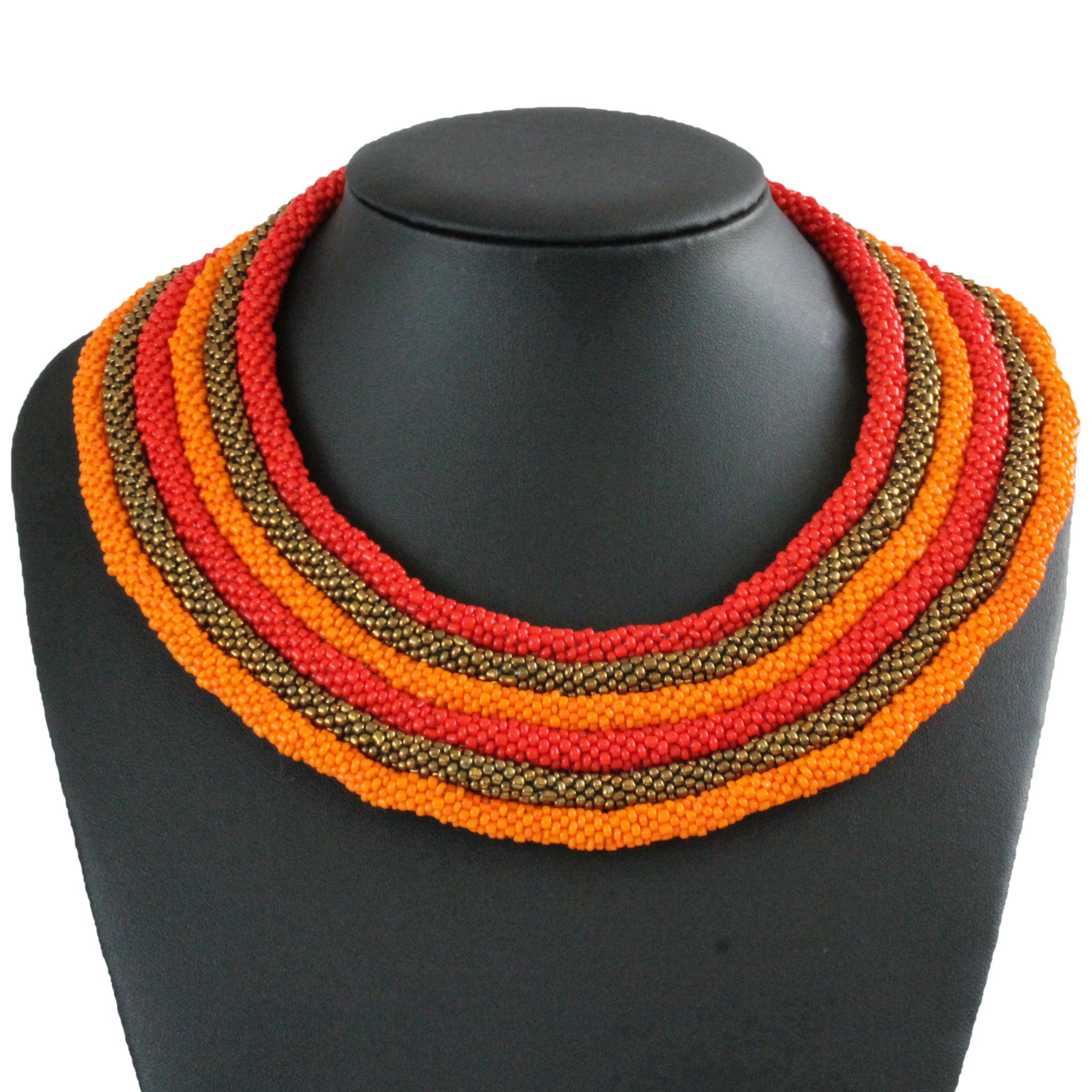 African handmade necklace, beads, multicoloured, black display