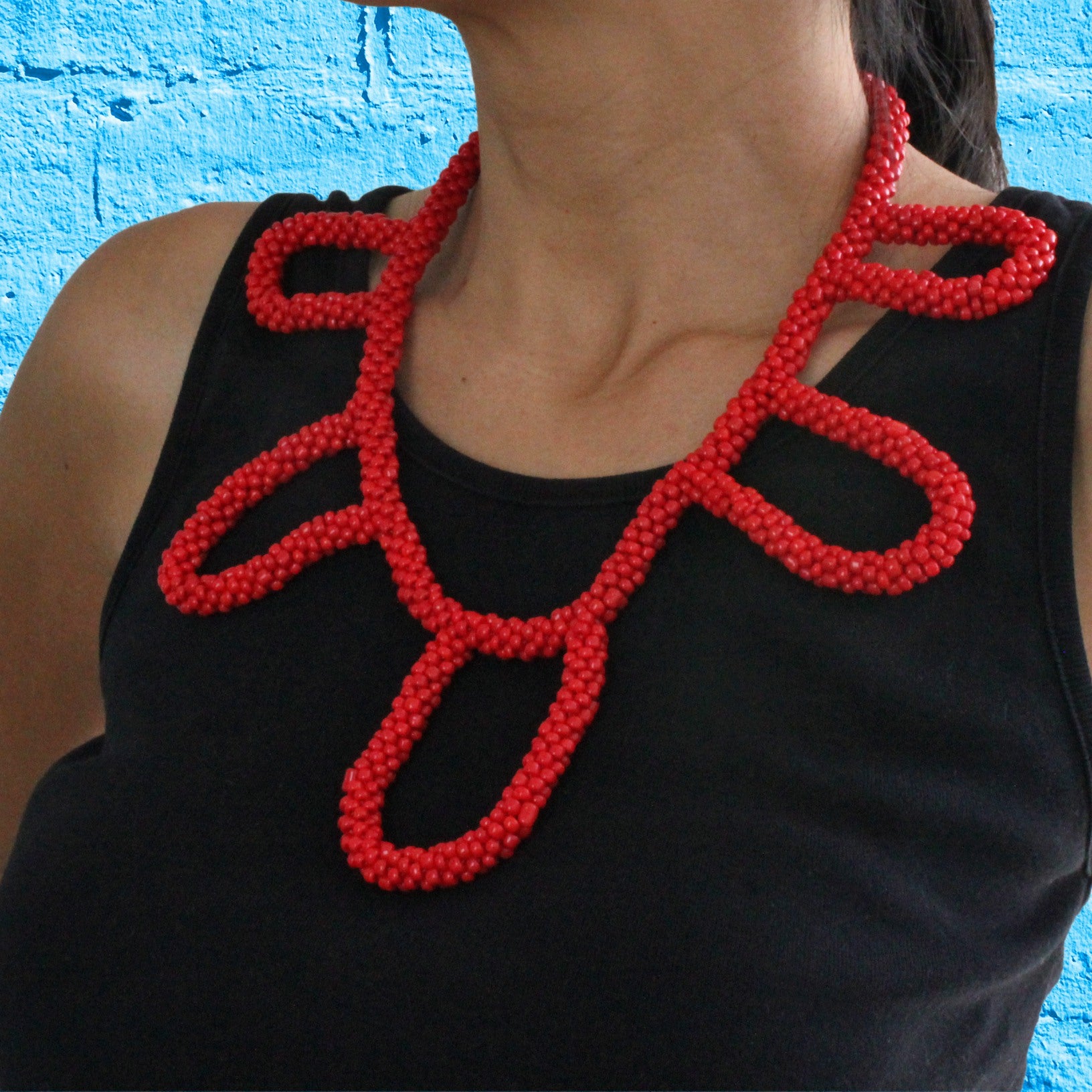 African handmade necklace, beads, red, neck