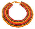 African handmade necklace multilayered beads gold orange red