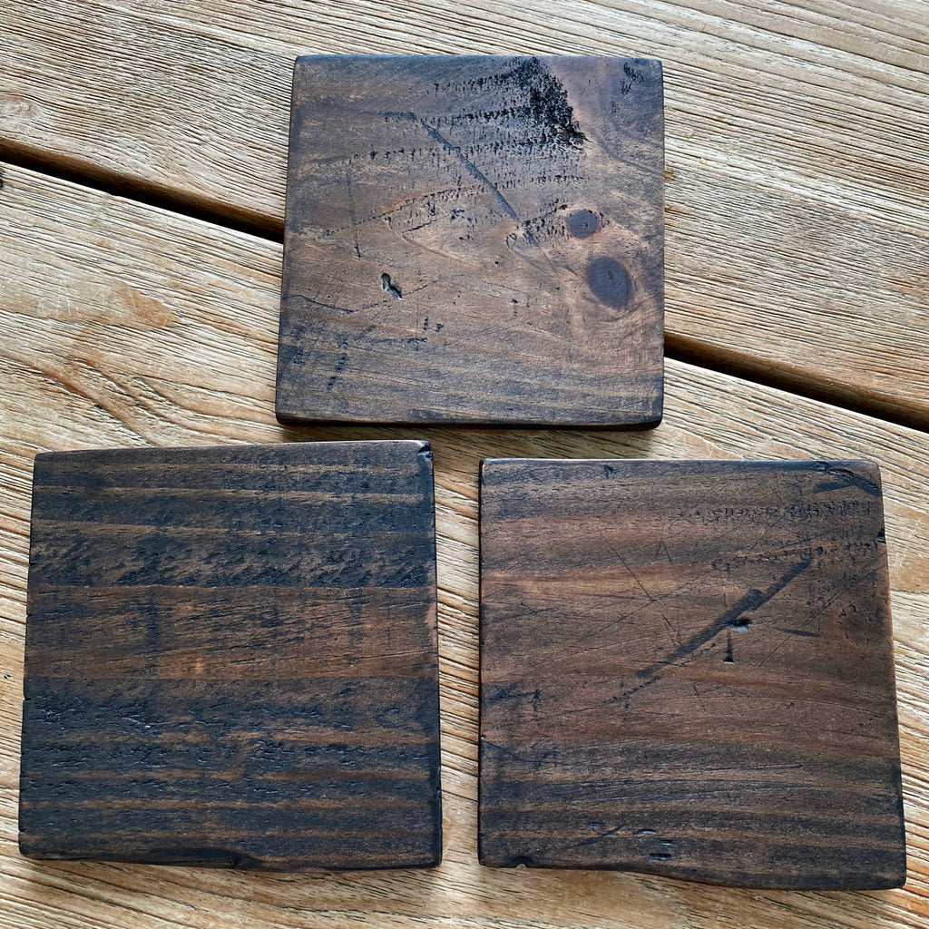Wood coasters, reclaimed, espresso wood stain, finlandsvensk, upcycled