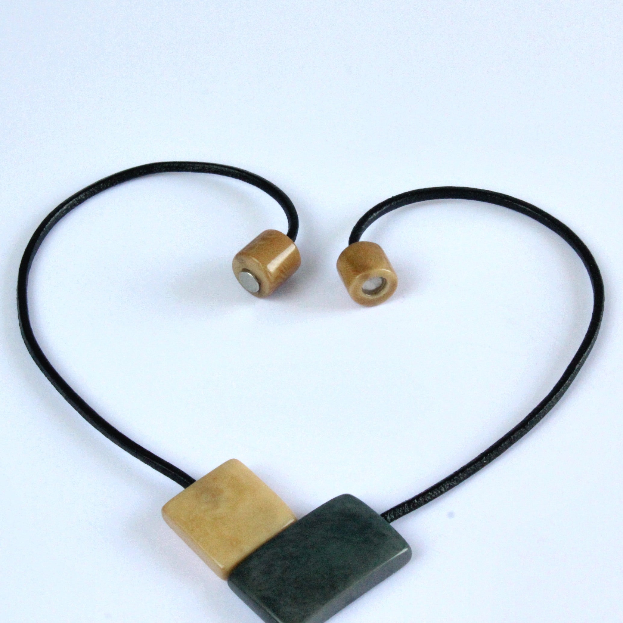 Handmade necklace, sustainable, tagua nut, magnetic lock, grey beige