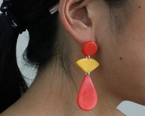 Handmade earring, push back, tagua, colourful, orange, ear