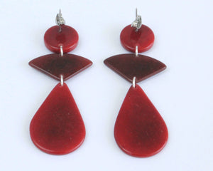 Handmade earring, push back, tagua, colourful, red, back