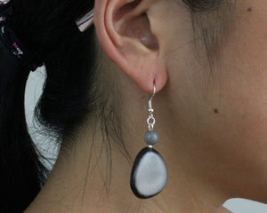 Handmade earring, fish hook, tagua, colourful, grey, ear
