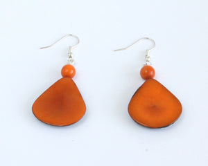 Handmade earring, fish hook, tagua, colourful, orange, back