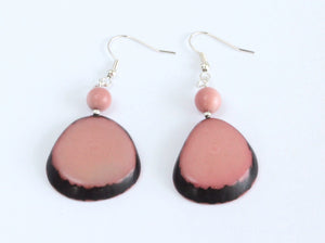 Handmade earring, fish hook, tagua, colourful, pink, front