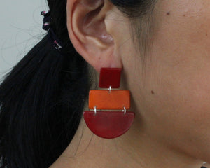 Handmade earring, sustainable, tagua, push back, red, ear