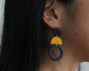 Handmade earring, push back, tagua, colourful, purple, ear
