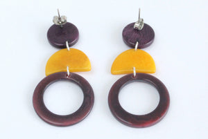 Handmade earring, push back, tagua, colourful, purple, back