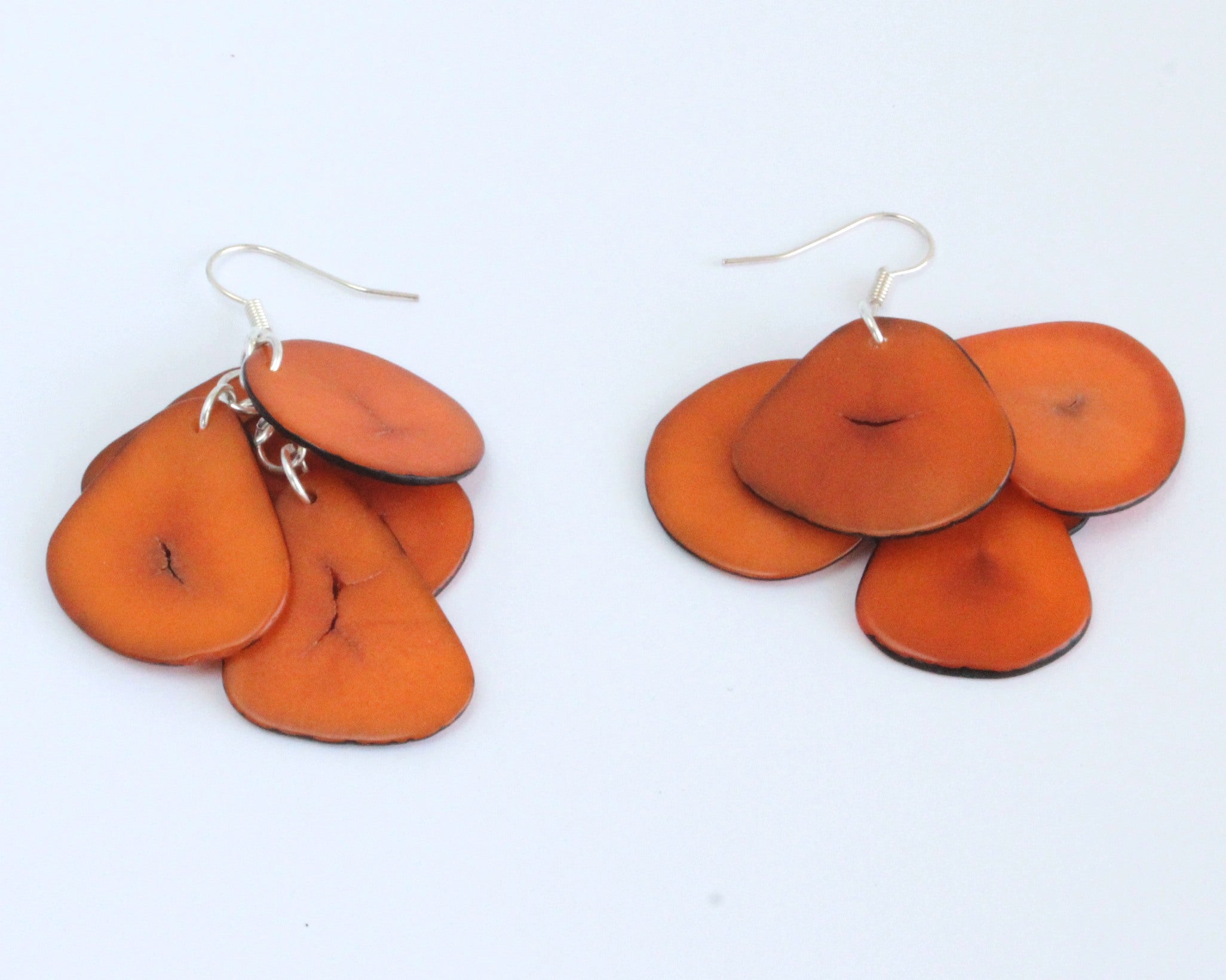 Handmade earring, fish hook, tagua, colourful, orange