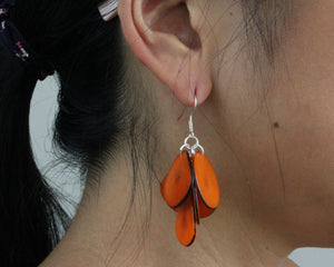 Handmade earring, fish hook, tagua, colourful, orange, ear
