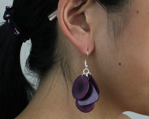 Handmade earring, fish hook, tagua, colourful, purple, ear