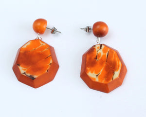 Handmade earring, push back, tagua, colourful, orange