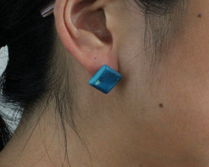 Handmade earring, sustainable, tagua, stud, push back, turquoise, ear