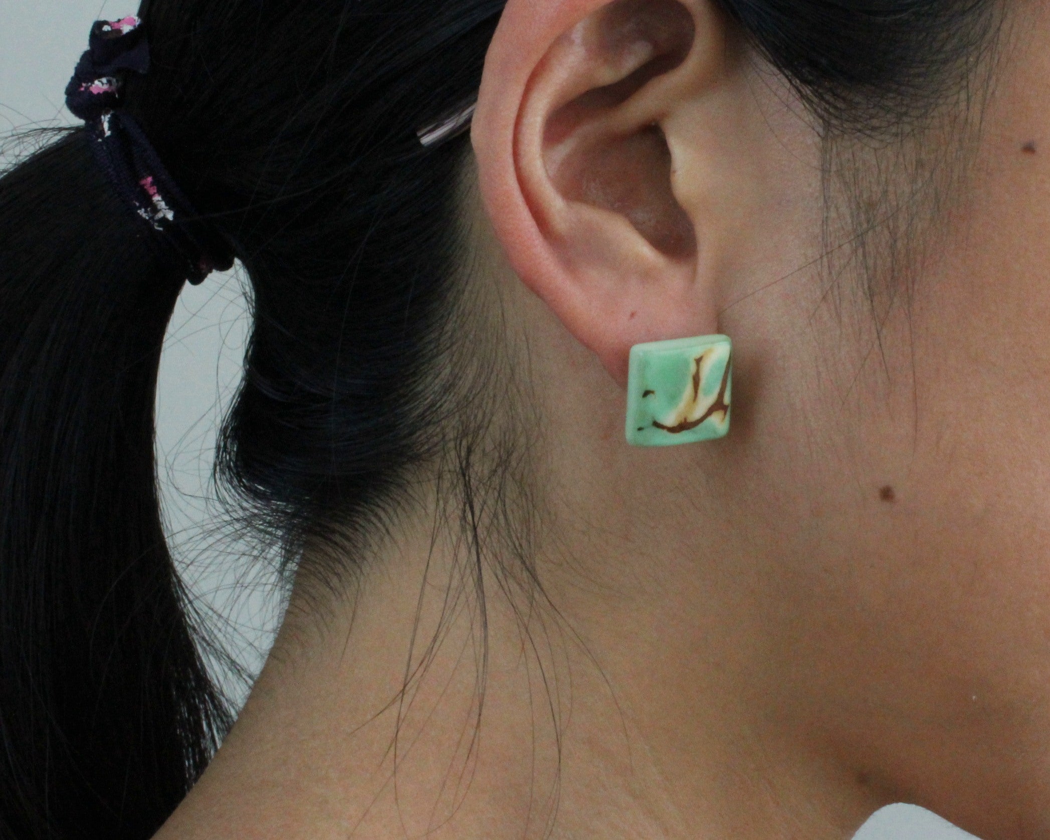 Handmade earring, sustainable, tagua, stud, push back, green, ear