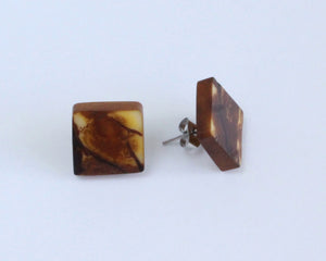 Handmade earring, sustainable, tagua, stud, push back, brown mixed