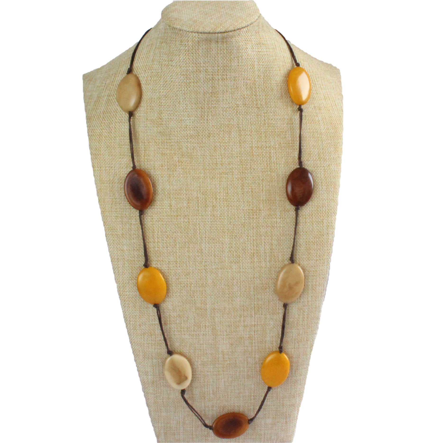 Necklace, sustainable tagua nut, autumn, adjustable, handmade, stand